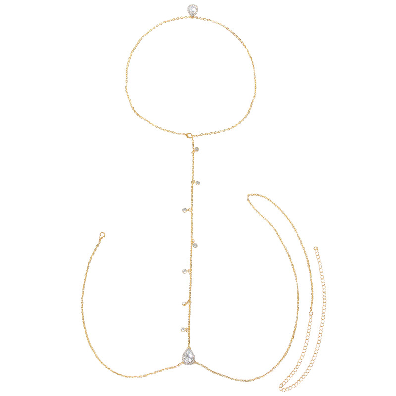 Bride Fashion Elegant Back Chain European and American Personality Body Chain Light Luxury Wedding Accessories Zircon Water Drop Chest Chain Wholesale