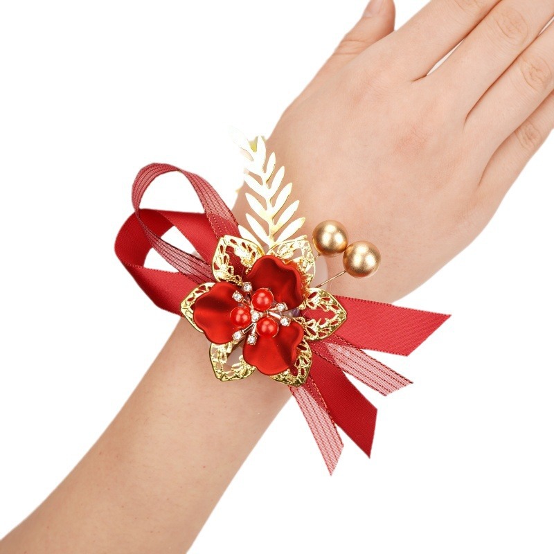 New wedding bride bridesmaid wrist flower double string pearl chain wholesale all kinds of corsage wedding supplies flower material