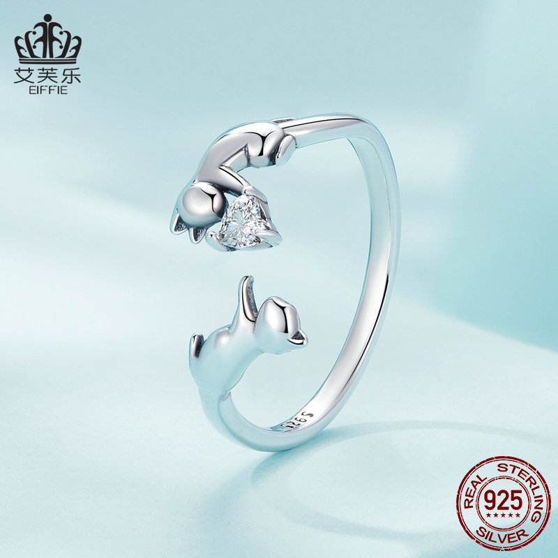 Bisal Cross-Border Hot-Selling Sterling Silver S925 Cat Opening Adjustable Ring Animal Hand Jewelry Ring Scr916