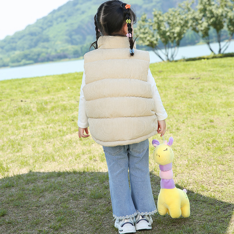 Children's vest boys and girls thickened warm outer wear corduroy autumn and winter cotton vest baby outer tower Waistcoat Vest