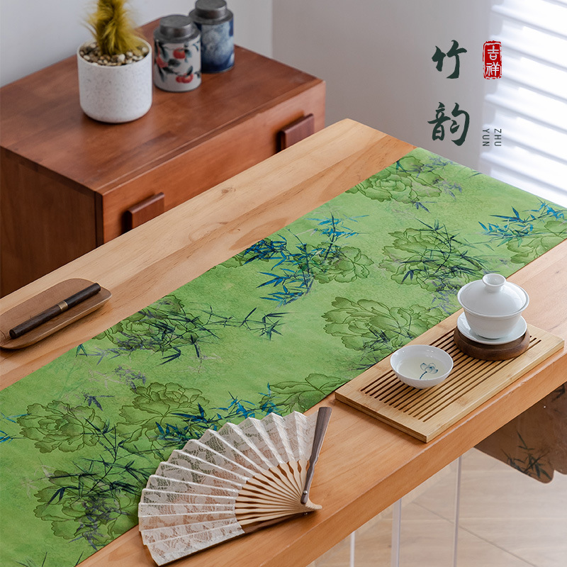 Waterproof Tea Mat Chinese Double-sided Tea Mat Fabric Table Runner Rectangular Large Tea Flag Coffee Table Light Luxury Chinese Style Bamboo