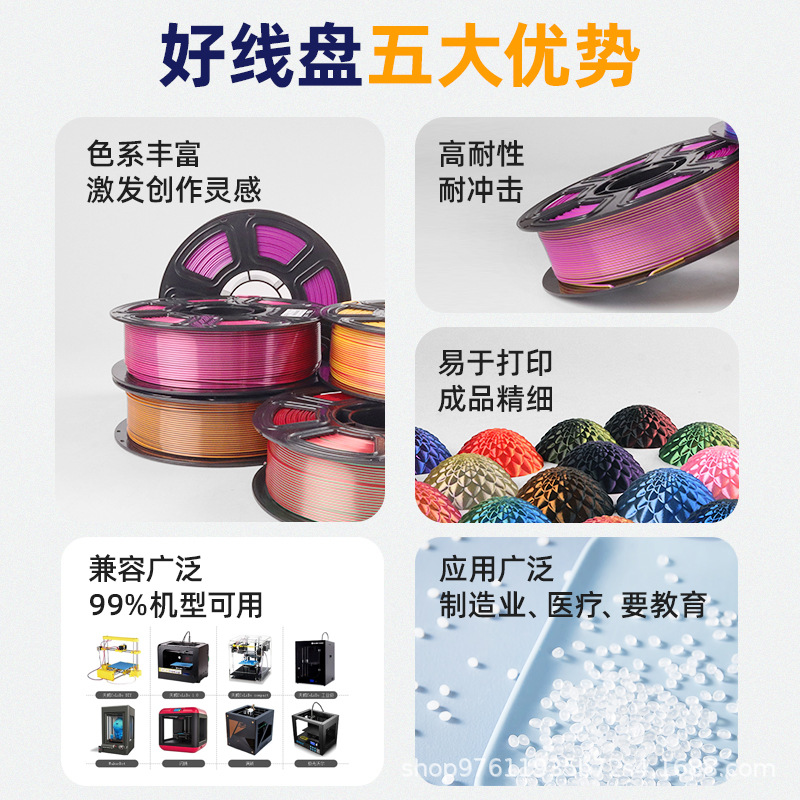 3D Printing Filament Silk Pla Silk Dual-Color Three-Color 1.75mm Ningmei Technology Gradient Compatible with Tuozhu Farm