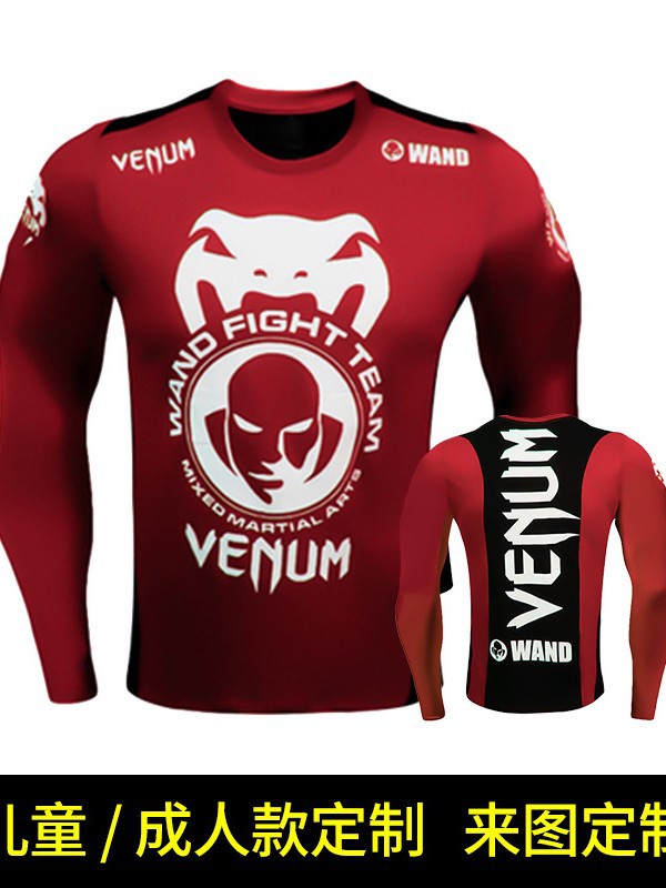 Boxing Uniform Muay Thai Tight Long-Sleeved Fitness Training Fighting Running Fighting T-Shirt Martial Arts Sportswear Venom Top