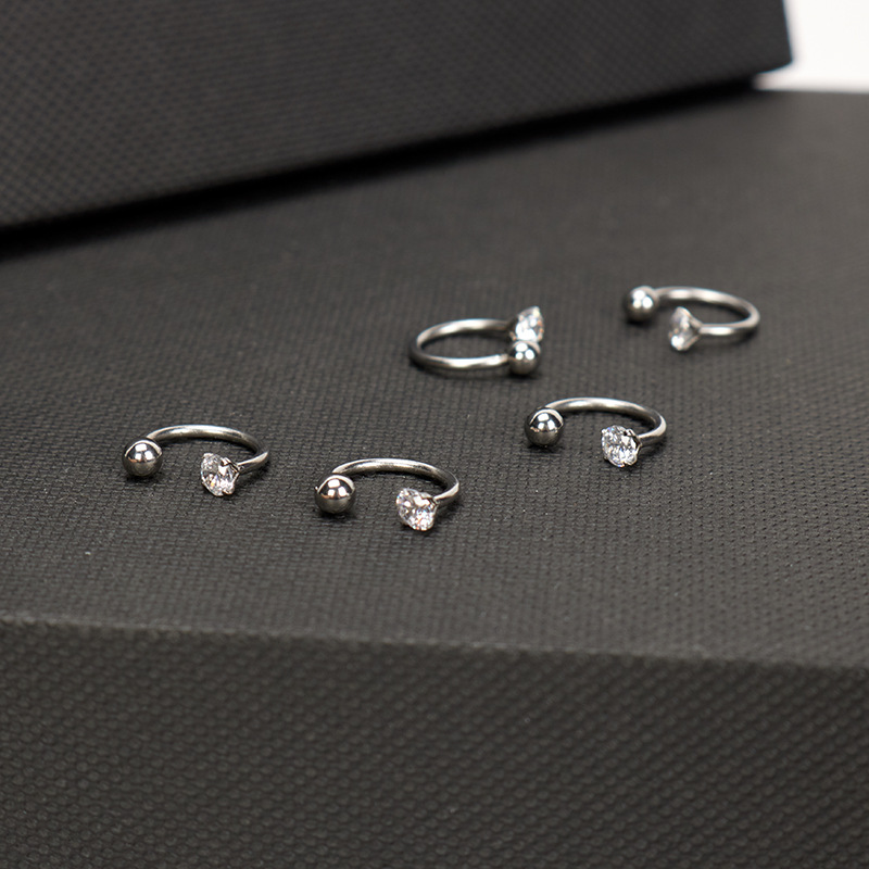 AAAAAA 3mm claw round zircon earrings stainless steel body puncture C word nose ring jewelry manufacturers direct supply