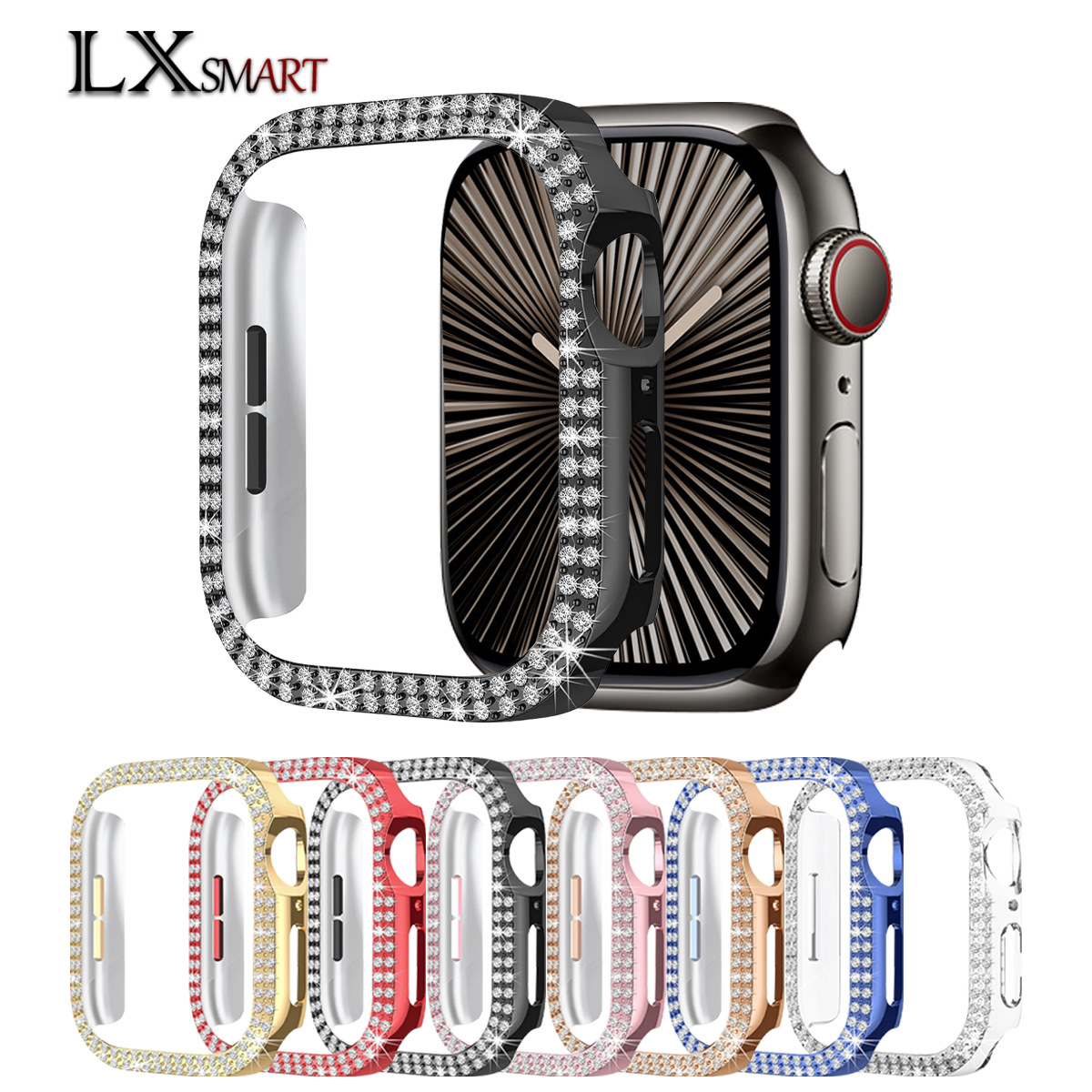 Чехол для Apple Watch 10 поколения, двойной ряд алмазов, защитный чехол Apple X, алмазный чехол для Apple Watch 10