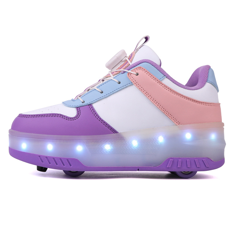 Factory Direct Supply Cross-border Children's Walk Shoes Girls' Double Wheels with Light Skates Boys' Roller Skates Student Luminous Shoes