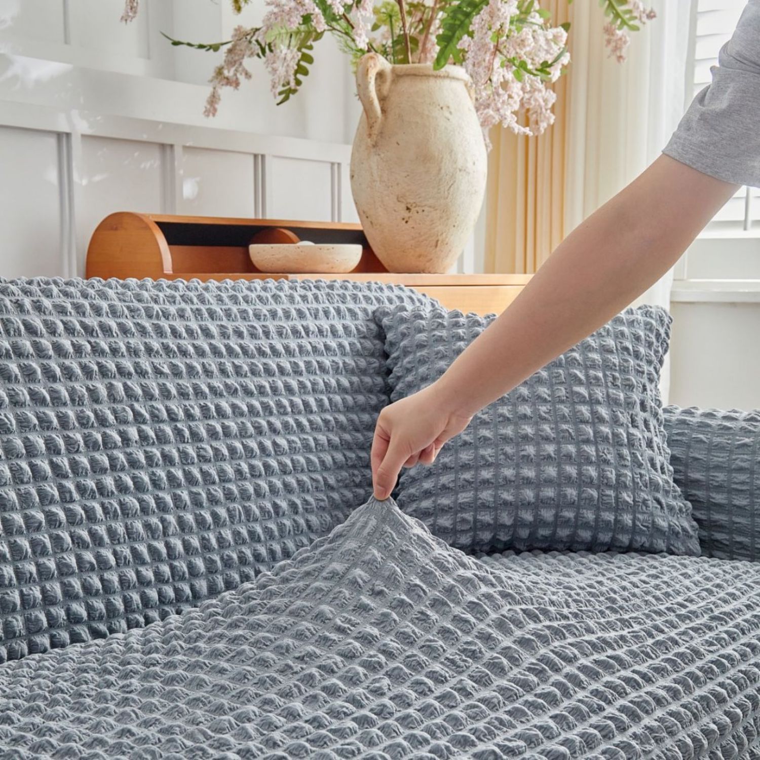 Modern Simple Seersucker Sofa Cover All-Inclusive Sofa Cushion Lazy Elastic Sofa Cover Non-Slip Sofa Cover Cloth