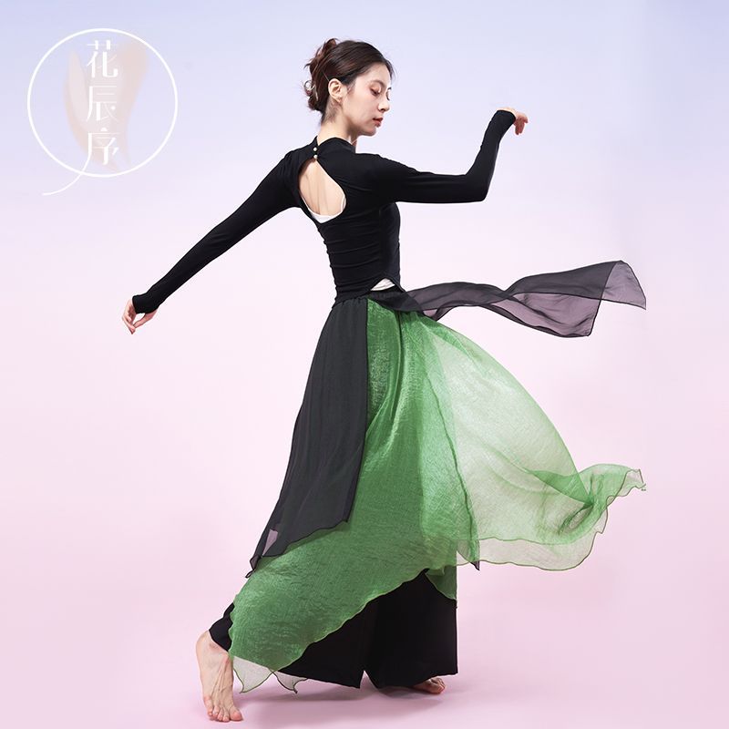 Classical Dance Practice Clothes, Elegant Gauze Pants for Women, Modern Dance Loose Wide-Leg Pants, Chinese Folk Dance Performance Clothes