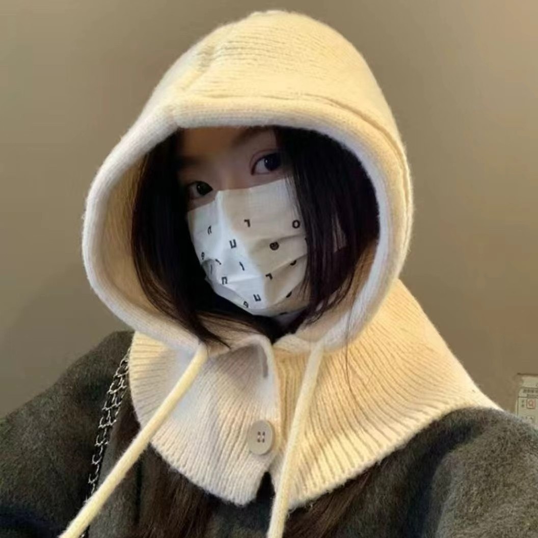 Korean Style Hat and Scarf All-In-One Women's Autumn and Winter Warm Ear Protection Woolen Hat New Style Scarf All-In-One Shawl Knitted Hat