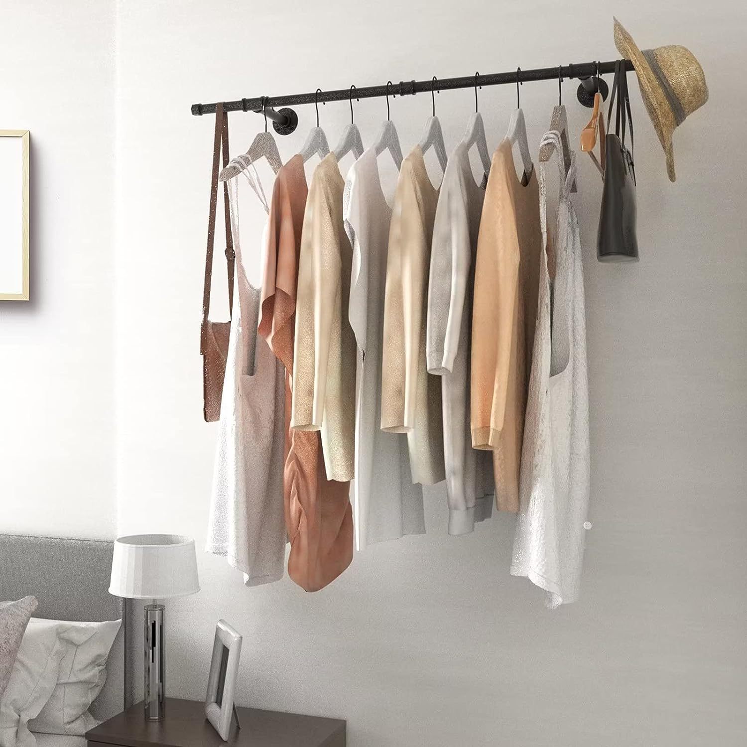 Настенная вешалка для одежды, металлическая вешалка из промышленной трубы, многофункциональная вешалка для сушки одежды для шкафа