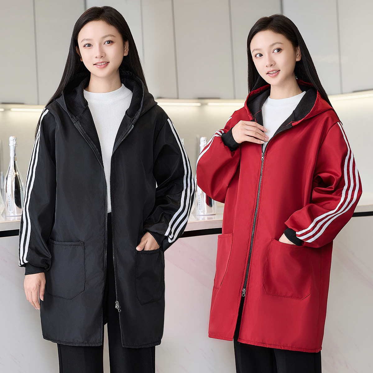 fleece-lined apron overalls women's outer wear work overalls dirty-resistant women's winter warm waterproof cold-proof reflective mid-length