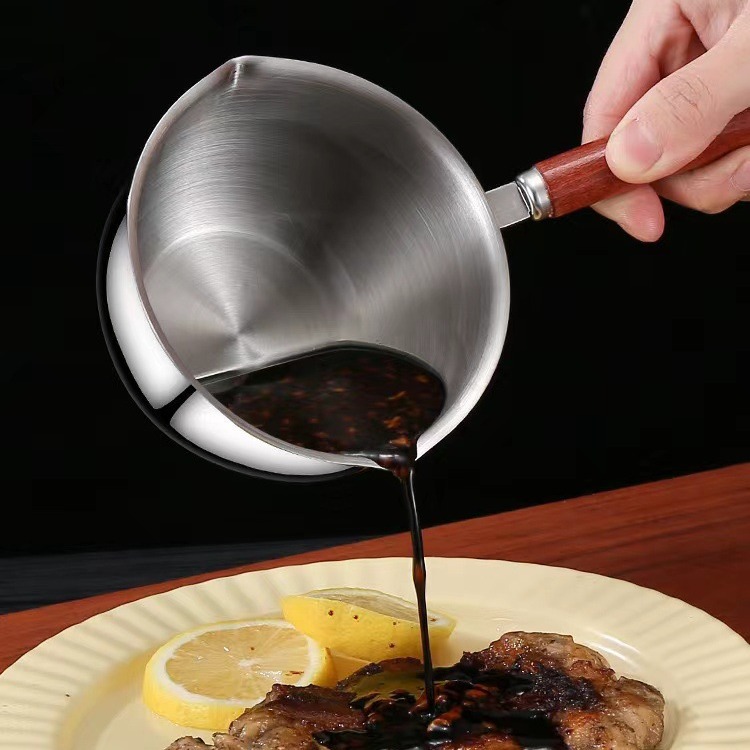 Multifunctional 300ml Stainless Steel Oil Pouring Pot Mini Oil Burning Spoon Artifact Multi-functional Kitchen Supplies