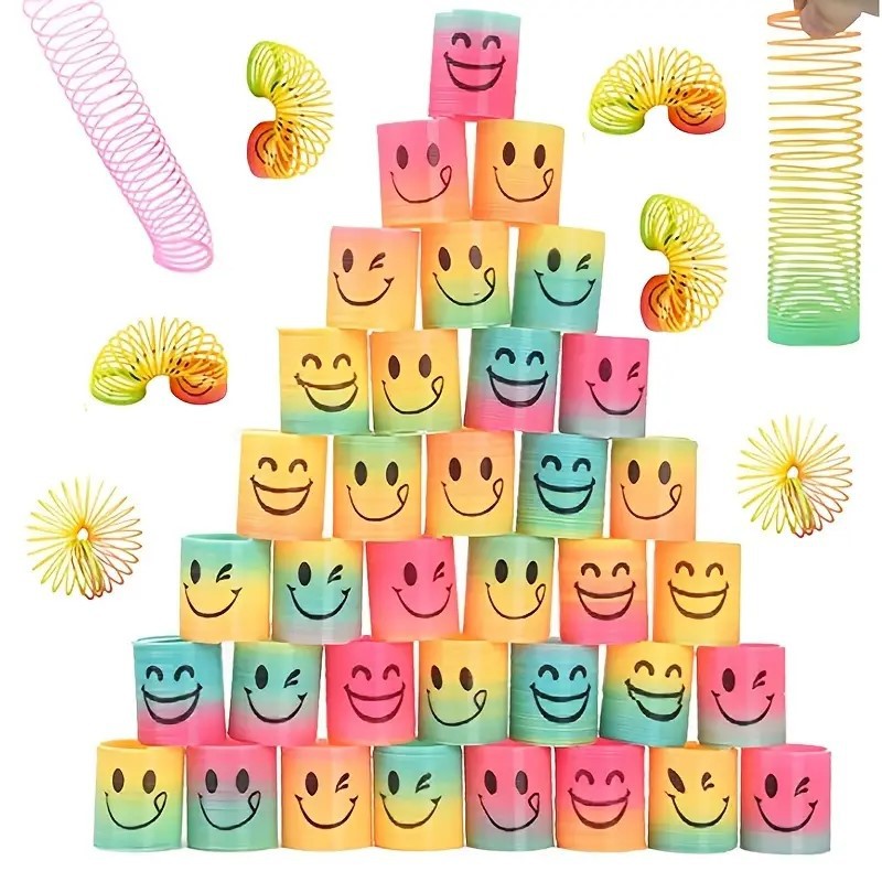 Cross-Border Rainbow Circle Expression Smiley Face Bouncing Circle Children's Educational Spring Circle Toy Yiwu Wholesale Gift Stall