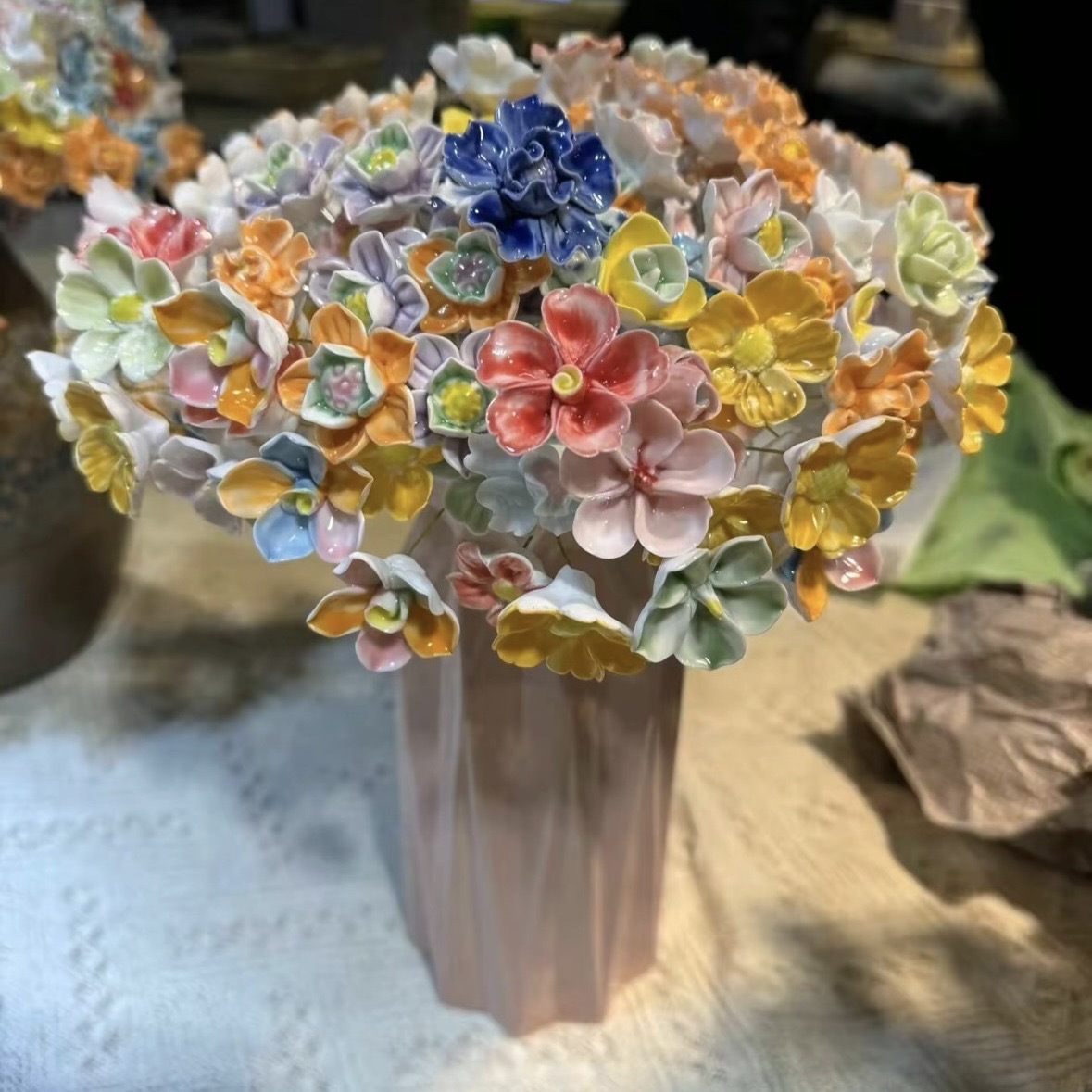 Jingdezhen Ceramic Flower Hand Kneading Ceramic Eternal Flower Home Decoration Ceramic Crafts Rose Peony Simulation Flower