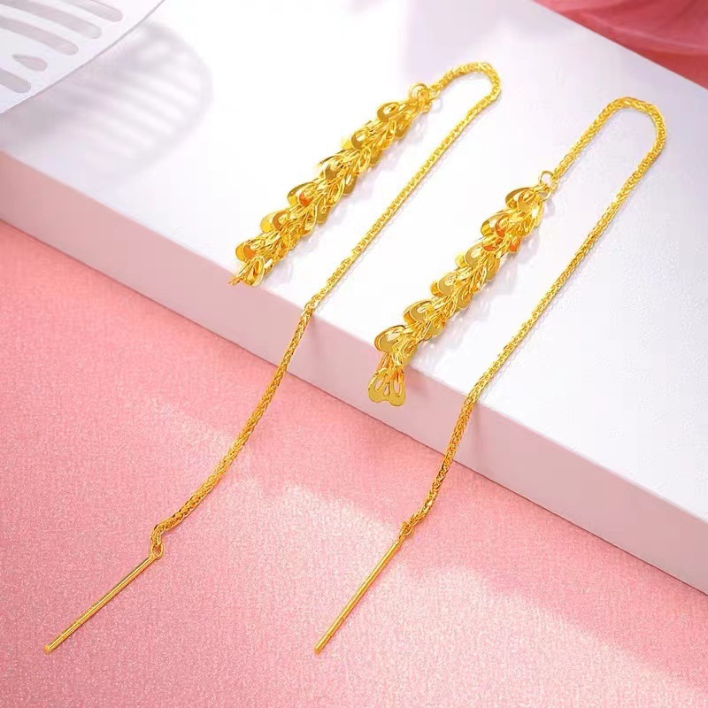 18K Gold Phoenix Tail Earrings Au750 Colored Gold Long Tassel Earrings Fashionable Versatile Women's Earrings Mother-Of-Pearl Gold