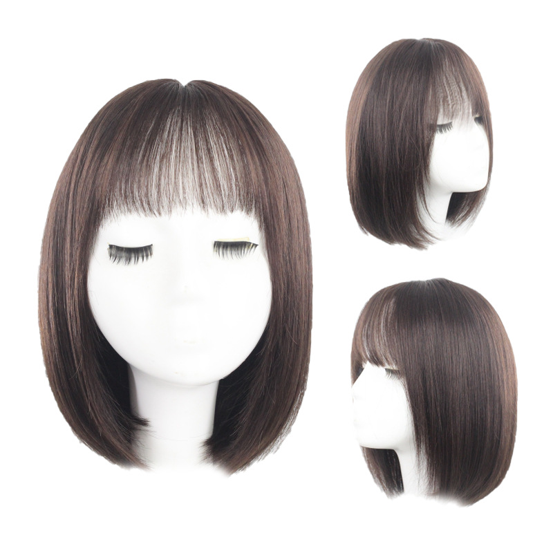 Парик из настоящих волос для женщин, модный новый средний прямой парик, фронтальная кружевная имитация, французская челка боб