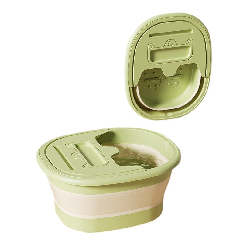 Square Foot Washing Basin with Lid Foldable Household Portable Foot Bath Bucket Massage Height-added Foot Bath Tub Insulation Foot Washing Basin