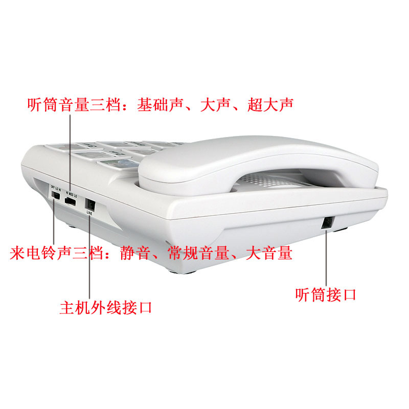 Cross-border special for wired fixed telephone set with one key to pull out the big volume button with rope for the elderly telephone set with hands-free