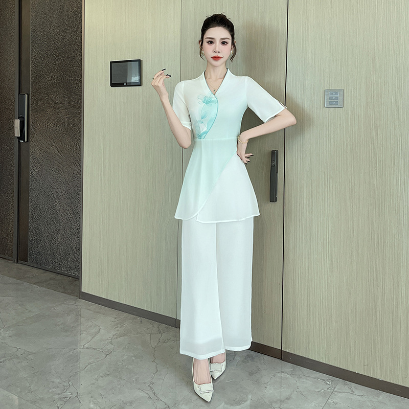 Spring and summer 2025 new foot therapy overalls women's beauty salon massage spa health suit Chinese gradient -1512