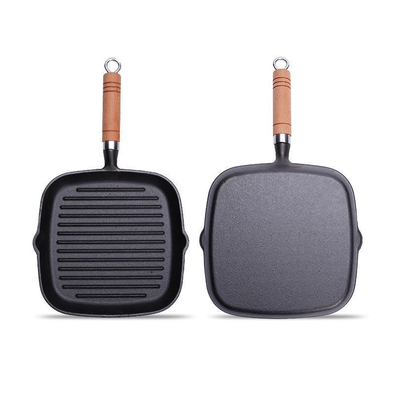 Cast Iron Steak Pan Grill Pan Multifunctional Non-Stick Striped Model with Oil Spout Stove and Electric Compatible European Style Cast Iron