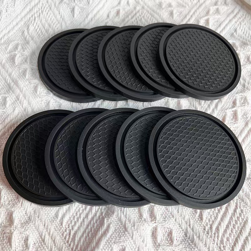 Car cup mat cross-border hot new solid color PVC cup mat car accessories new round anti-slip mat wholesale