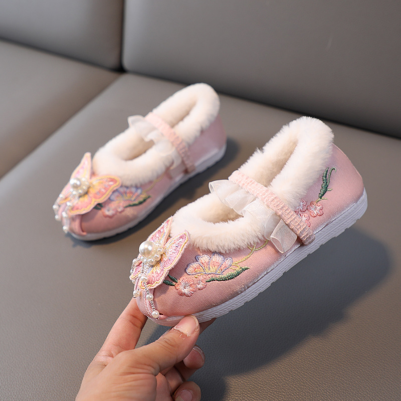 Autumn and Winter butterfly embroidery Hanfu embroidered shoes girls' ethnic style velvet shoes ancient style hanfu shoes performance ancient costume shoes