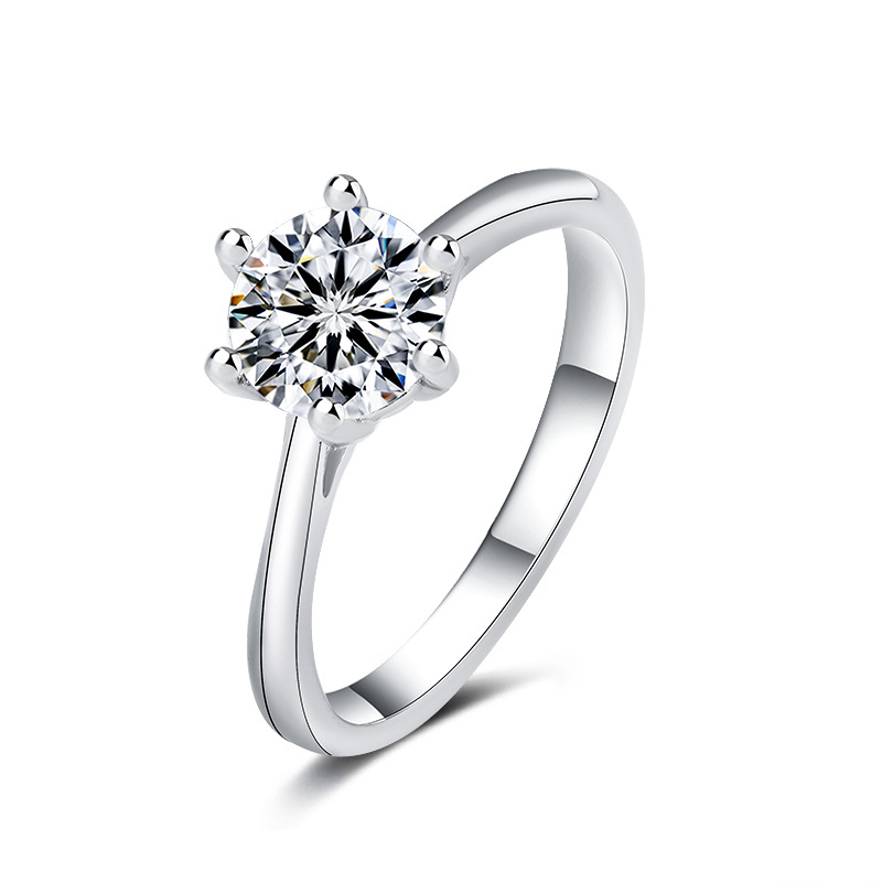 D Color genuine goods Moissanite Diamond Ring 1 karat Sterling Silver Couple Six-claw Wedding Proposal Ring Birthday Gift for Girlfriend