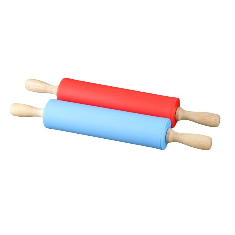Manufacturer Wholesale Large Silicone Rolling Pin with Wooden Handle Non-Stick Dough Roller Stick Flour Direct Sale