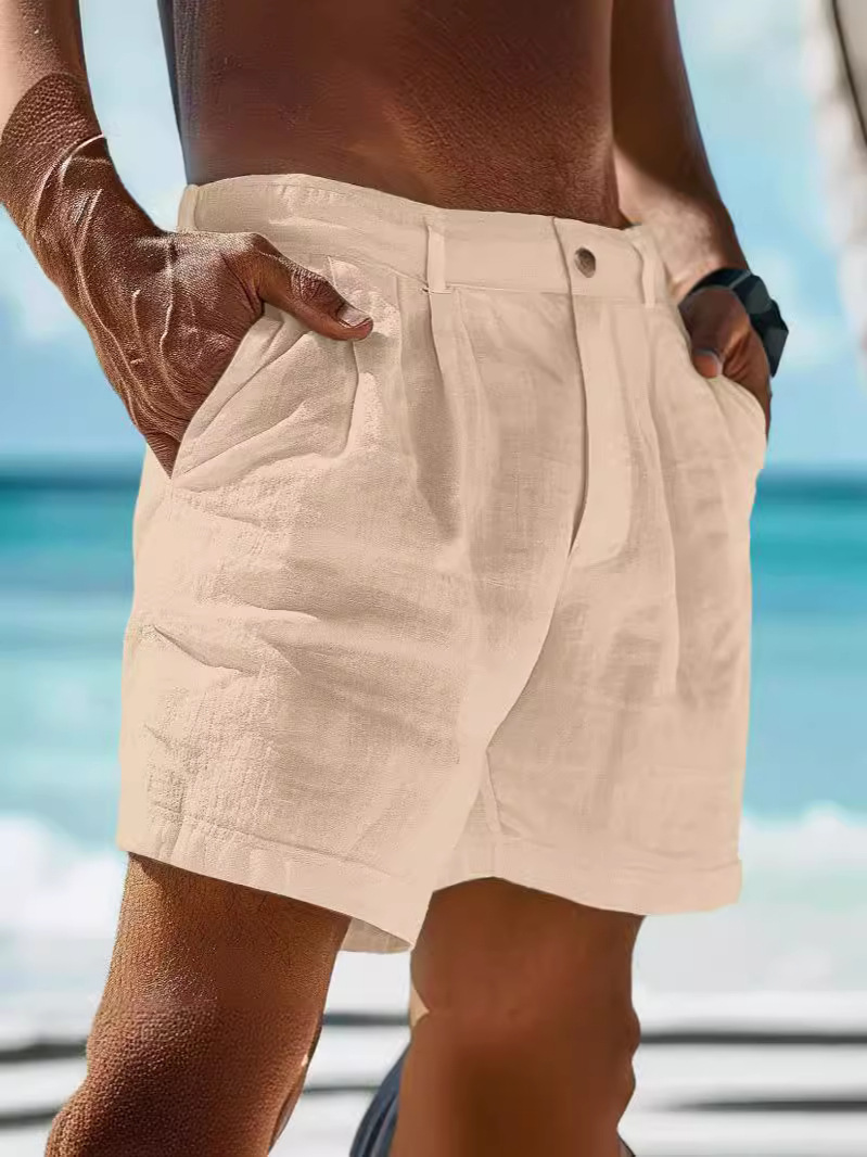 Men's Linen Shorts Summer Shorts Beach Shorts Button Pocket Comfortable Holiday Linen Cotton Blend Fashion
