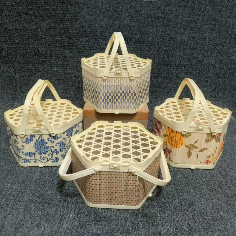 Портативная шестигранная корзина, имитация бамбука, пластиковое покрытие, упаковка для местных фруктов, подарочная коробка для клубники и яиц, оптовая продажа