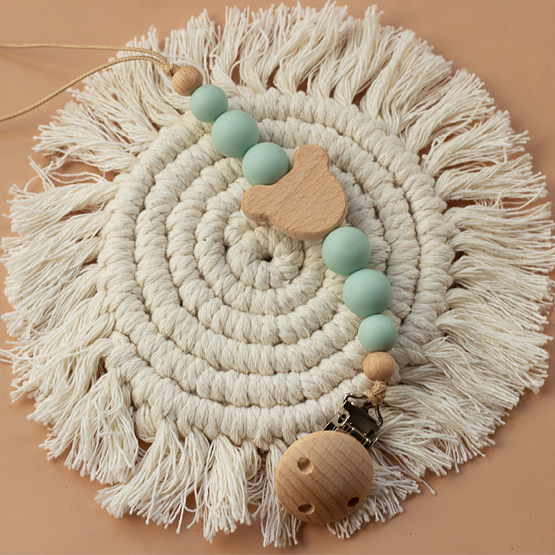 INS Nordic Style Maternal and Infant Products Pacifier Beech Wood Silicone Pacifier Chain Amazon Foreign Trade Anti-drop Chain