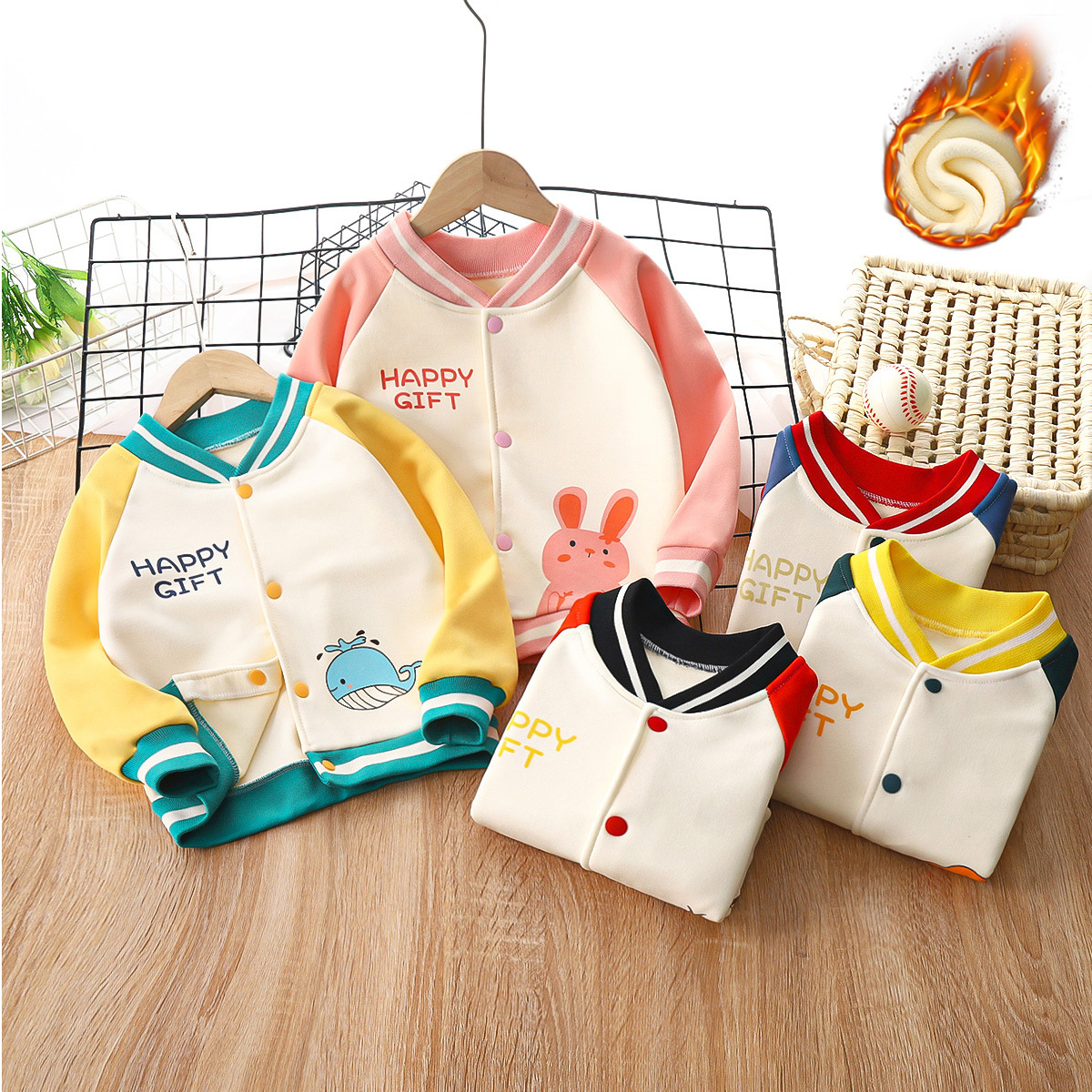 New Children's Velvet Cardigan Boys and Girls Outdoor Sports Sweatshirt Korean Style Baseball Uniform Dropshipping