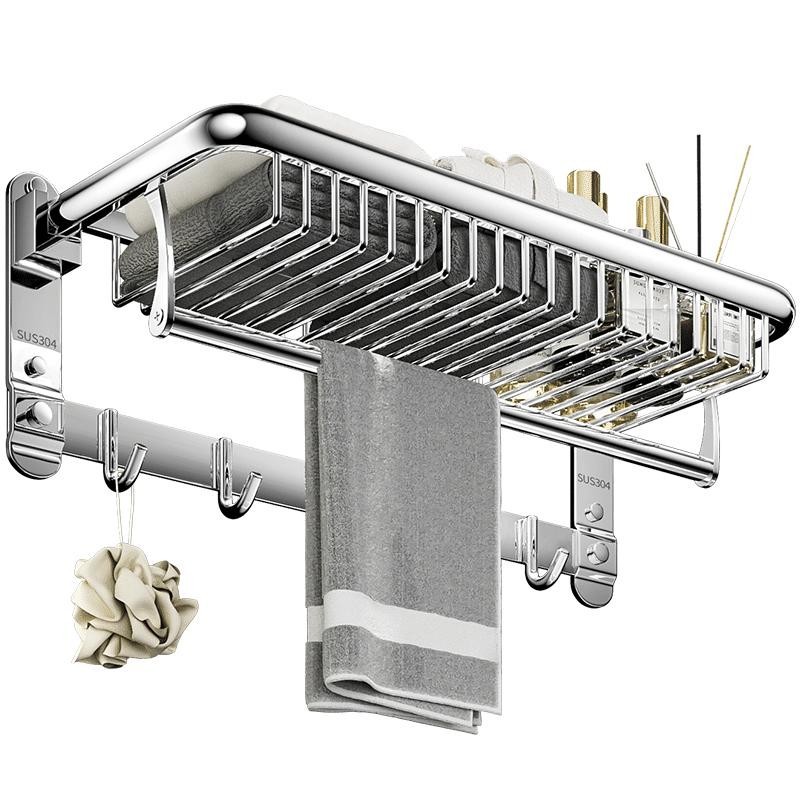 304 Stainless Steel Towel Rack Punch-free Toilet Storage Rack Bath Towel Rack Toilet Bathroom Storage Wall Hanging Shelf