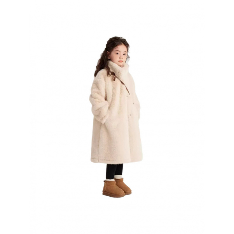 Girls' Winter Long Coat 2025 Faux Fur New Style Warm Fur Integrated Thickened Fur Coat Trendy Girls' Jacket