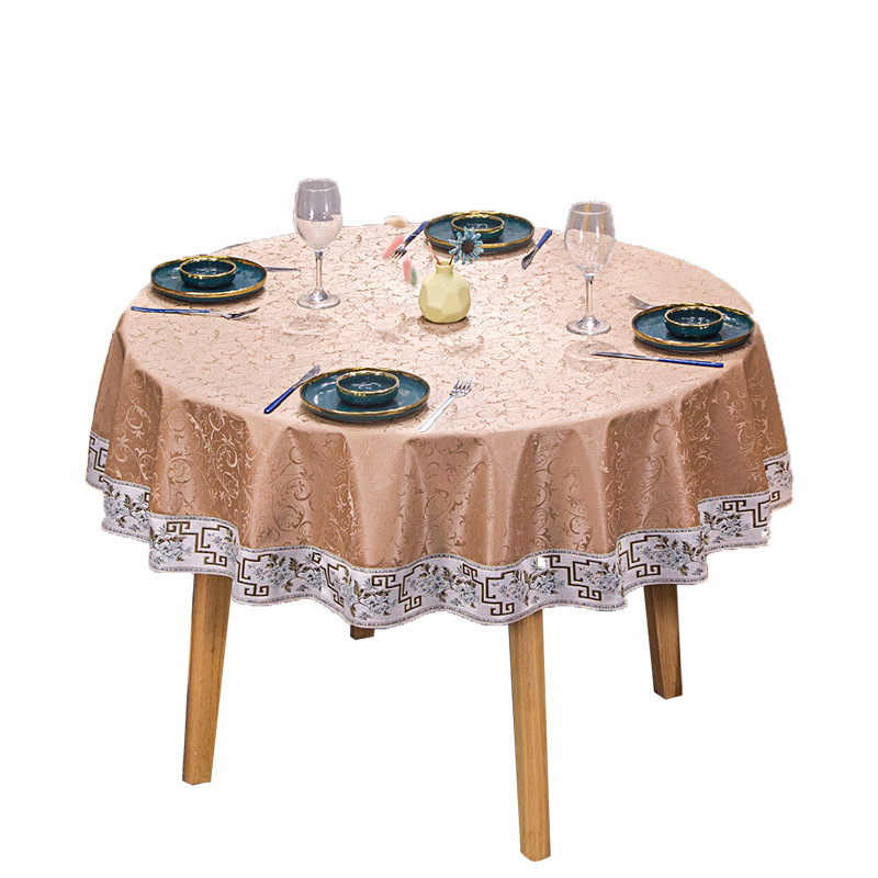 Light Luxury Round Tablecloth Waterproof Oil-proof Hot-proof Non-washable Dining Tablecloth Hotel Restaurant Household Tablecloth Thickened Oilproof Cloth