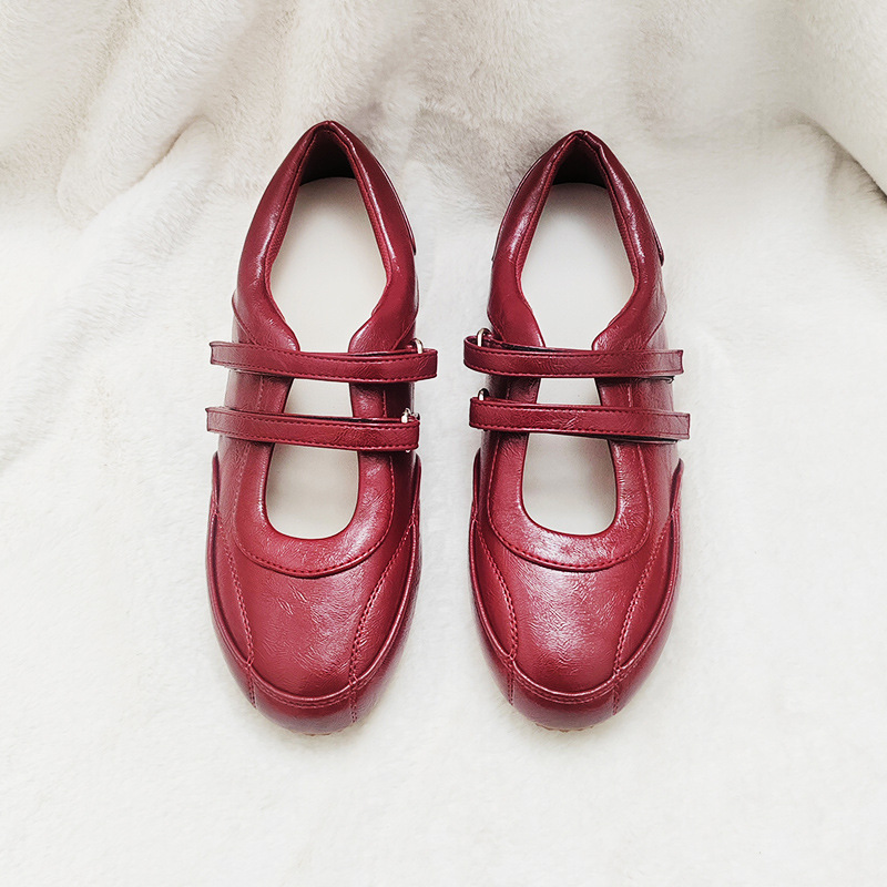 Little Red Shoes Retro Red Heightening French Mary Jane Shoes Women's 2025 New Velcro Ballet Shoes