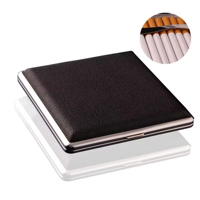 Leather cigarette case 20 Pack 8.0mm thick hand roll smoke metal leather material ultra-thin simple portable personality