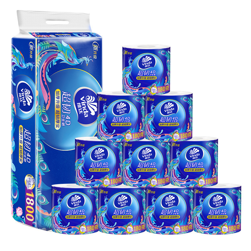 Vinda Roll Paper 10 Rolls/Pack 4-Layer Blue Classic Household Cotton Tough Toilet Paper Toilet Paper Tissue Paper Roll Wholesale