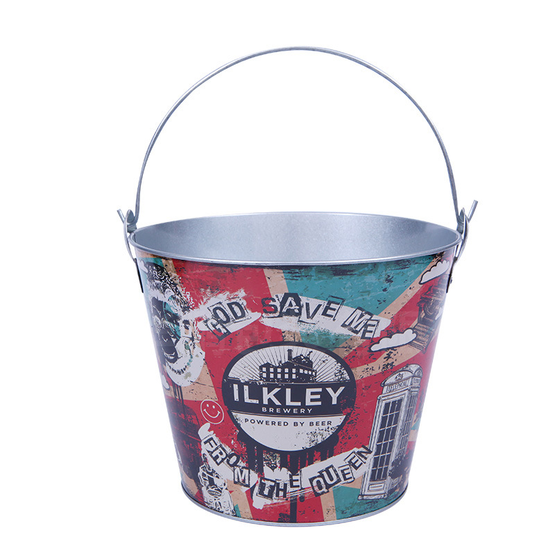 Round Tin Ice Bucket, Round 5L Tinplate Galvanized Ice Bucket, Customizable with Printed Logo, Ice Bucket Manufacturer Customization