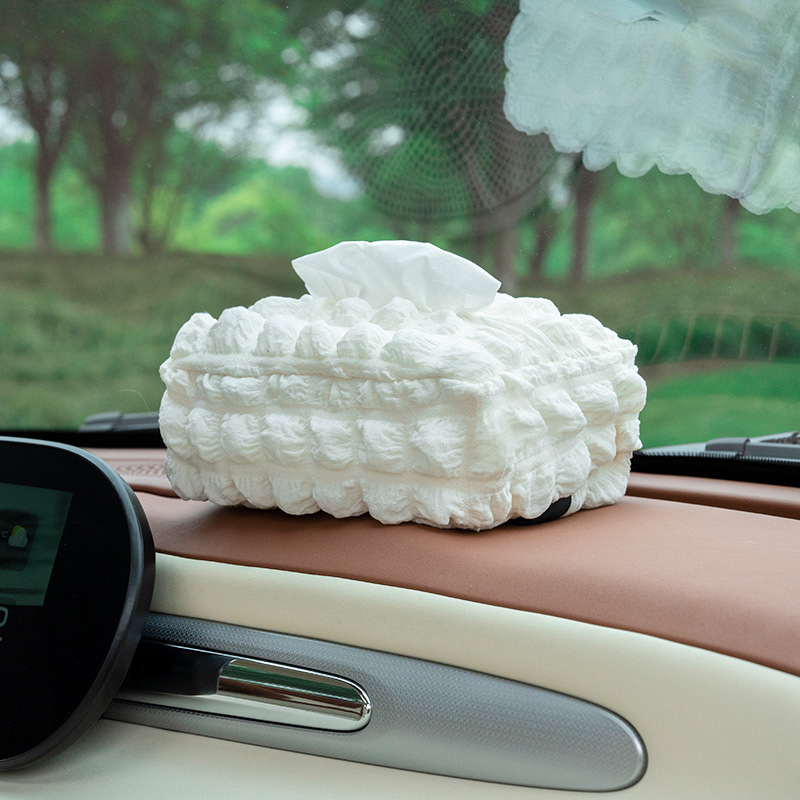 Puff car tissue box car armrest box sun visor seat hanging paper box cute car tissue box