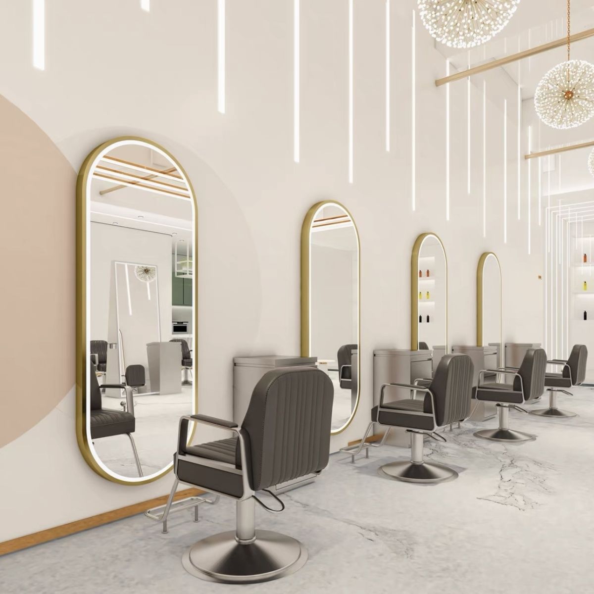 Trendy Hair Salon Mirror Table Hair Salon Mirror Hair Salon Special Haircut Mirror Simple with Led Light Wall-Mounted Single-Sided Mirror