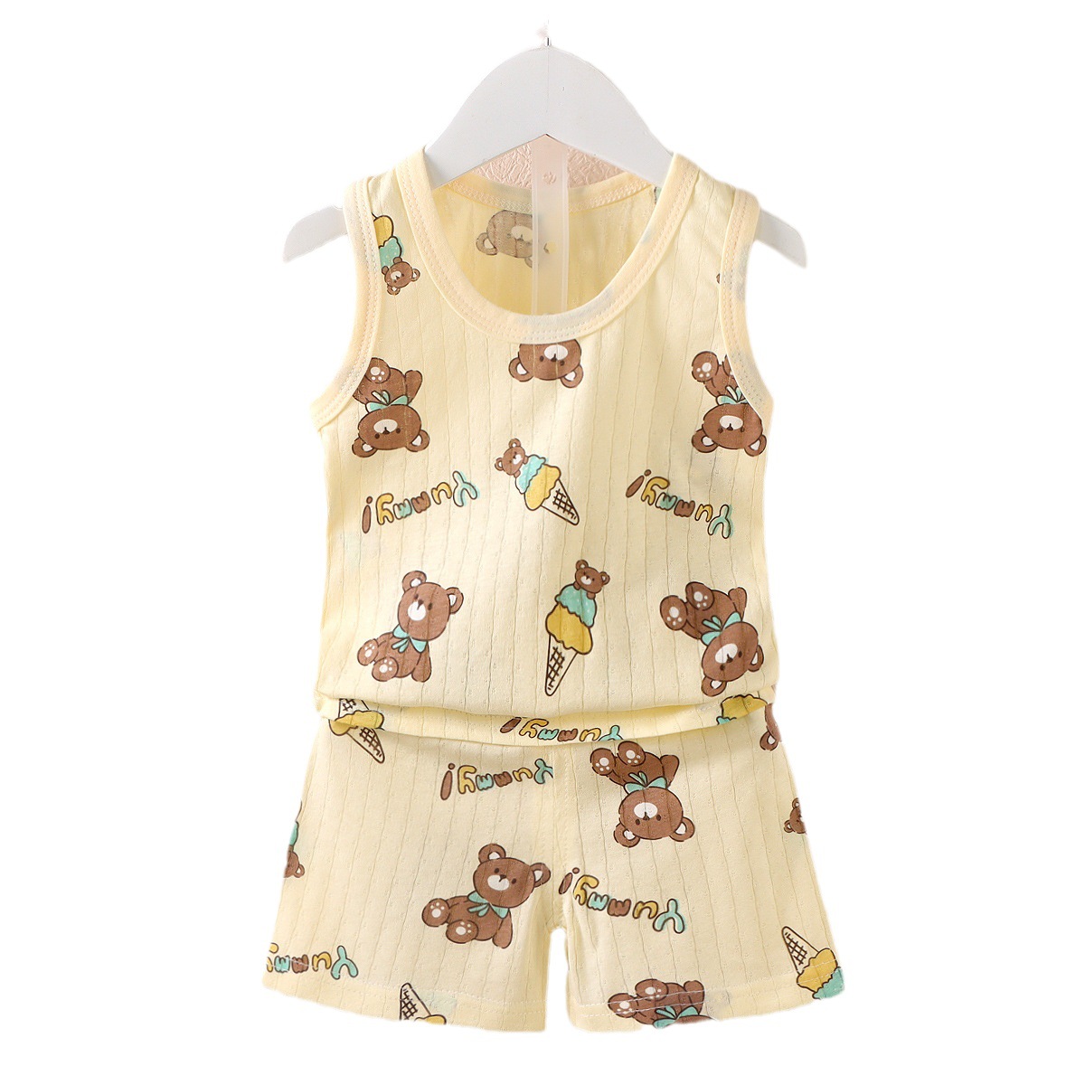 2025 Korean Style Kidsren's Vest Suit New Style for Boys and Girls Baby Cartoon Thin Sleeveless Vest Shorts Suit Trendy