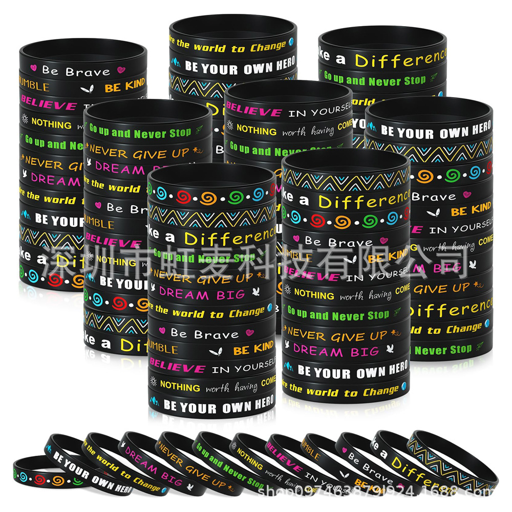 Cross-Border Amazon European and American Color Printing Inspirational Quotes Men's and Women's Wristbands Inspirational Quotes Gifts Silicone Bracelets