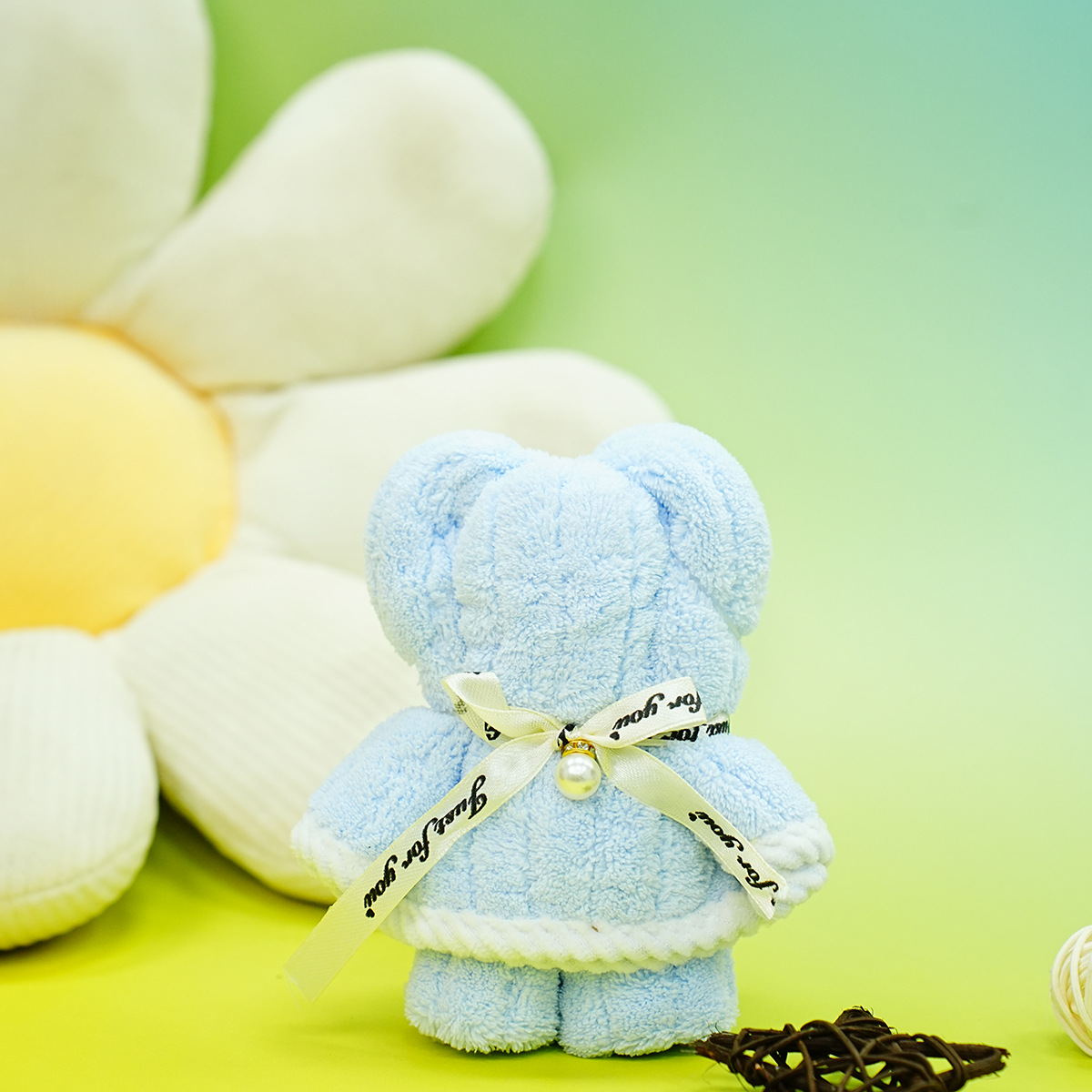 Coral Velvet Towel, Striped Bear Towel, Kidsren's Birthday Full Moon Souvenir Small Towel, Absorbent Towel, Lint-Free