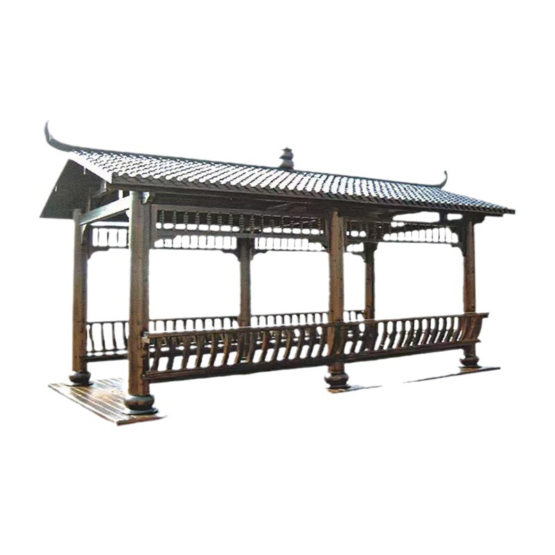 Outdoor Gazebo, Courtyard Solid Wood Four-Corner Pavilion, Indoor Villa Antique-Style Long Corridor Wooden House, Outdoor Anti-Corrosion Wood Octagonal Pavilion