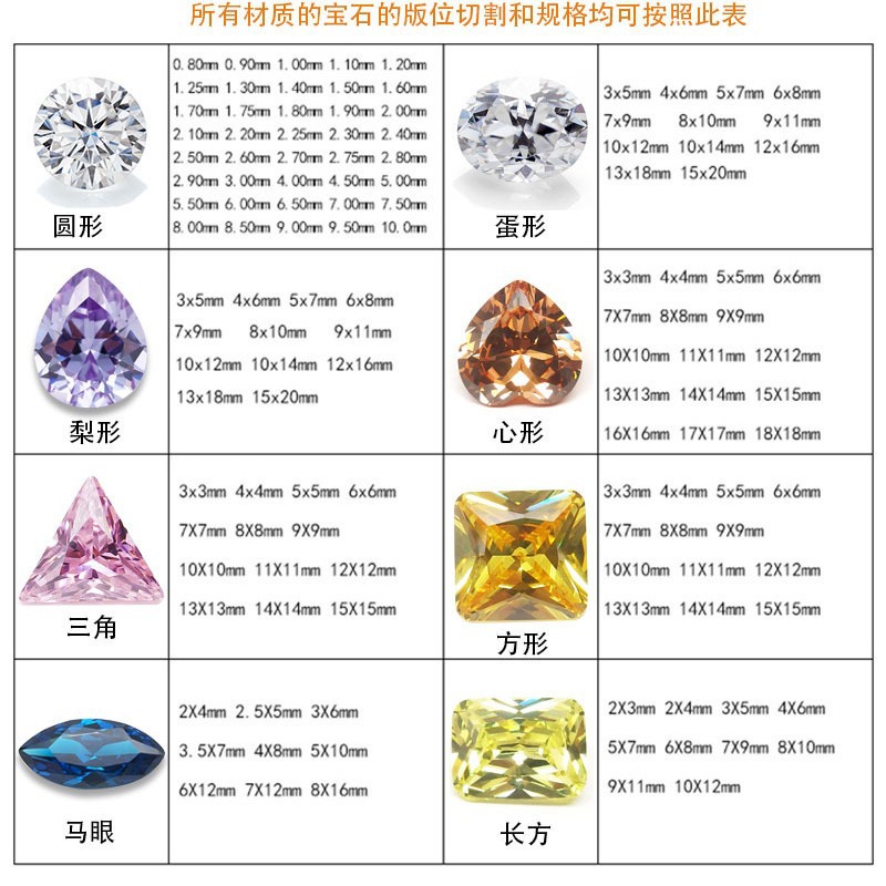 Wuzhou gem factory 5A color round 3mm-15mm zircon multi-specification color pointed bottom surface zircon