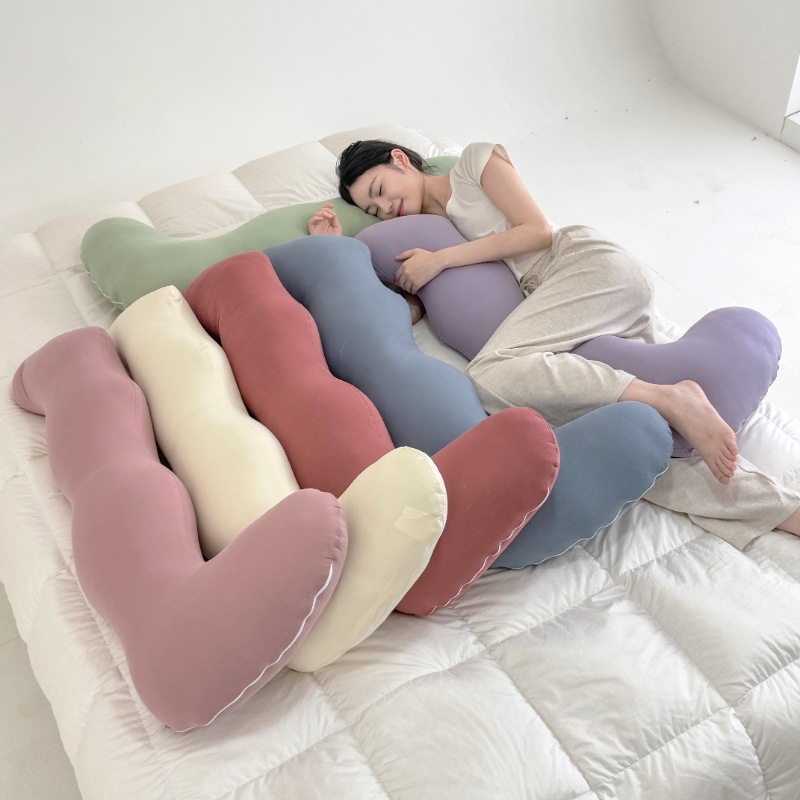Knitted Cotton J-Shaped Pregnant Women's Side Sleeping Pillow, Four-Season Side Sleeping Pillow, Pregnancy Category a Mother and Baby Pillow, Boyfriend Pillow