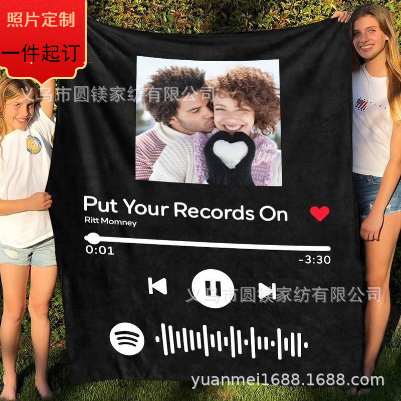 Код музыки Spotify DIY фото односпальный индивидуальный плед фланелевый плед подарок для пары
