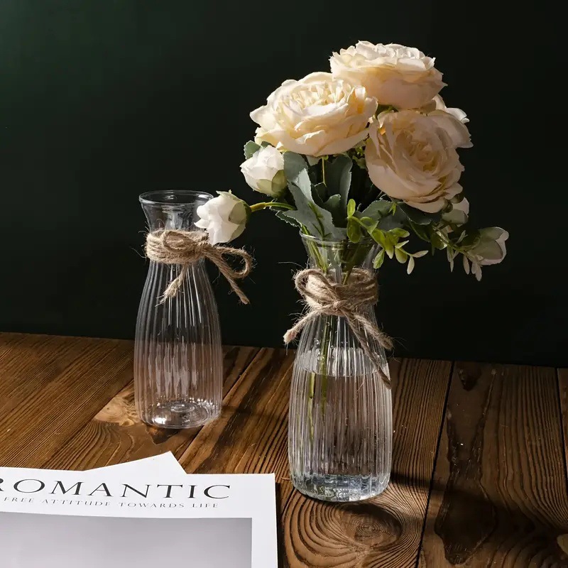 Cross-Border Wholesale Plastic Striped Vase with Rope Creative Design Modern Simple Anti-Fall Desktop Ornaments Flower Arrangement