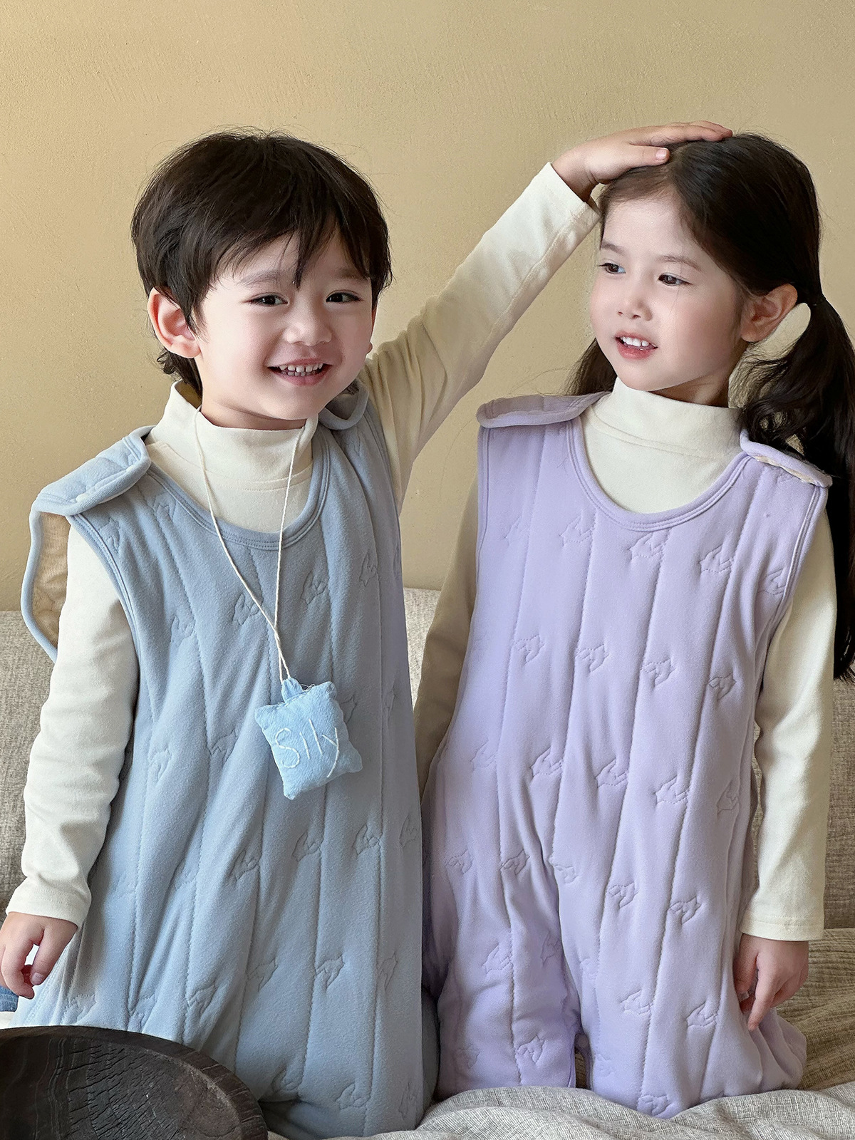 Children's Cotton Sleeping Bag Thickened Autumn and Winter Baby Boys and Girls Home Climbing Wear Warm Wool Silk Sleeping Clothes Boneless Pajamas